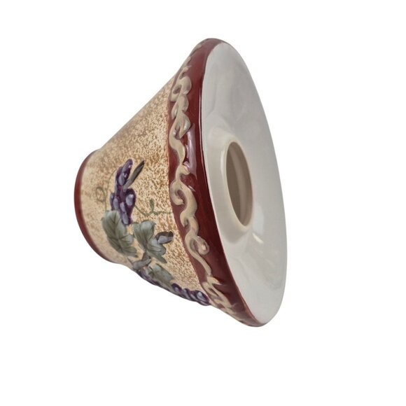 Grapevine Embossed Ceramic Candle Shade Purple Grapes Tan Burgundy Tuscan Decor - Picture 9 of 10